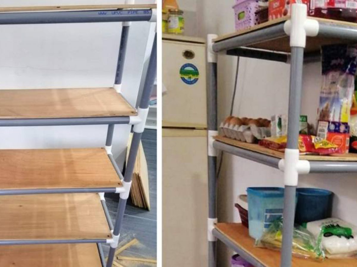 Rak Untuk Barang Dapur Dari Paip Pvc Dan Papan Terpakai Impiana